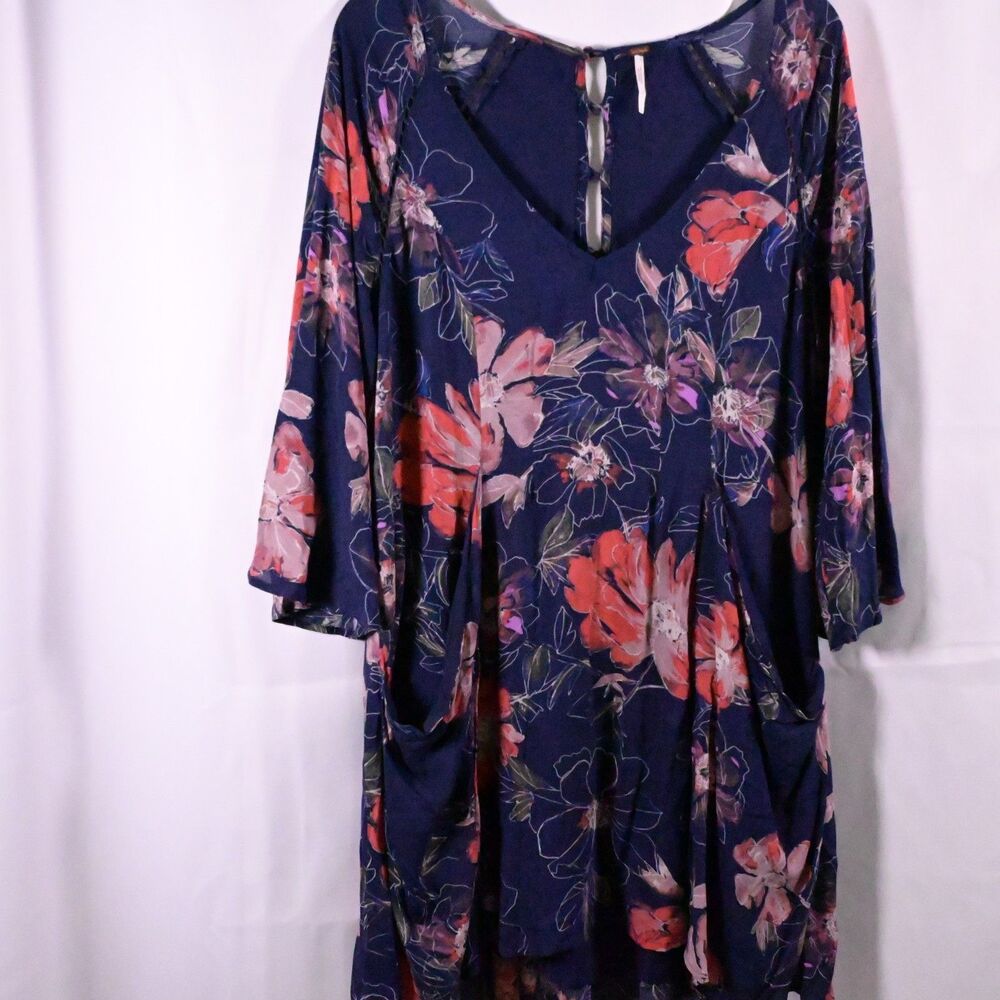 Free People Eyes On‎ You Navy Floral Mini Tunic Dress Womens 6